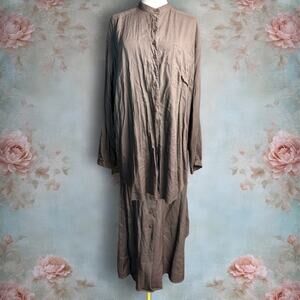 Vintage Kathryn Deene Pale Brown Lagenlook Long Button Up Top & Maxi Skirt Set